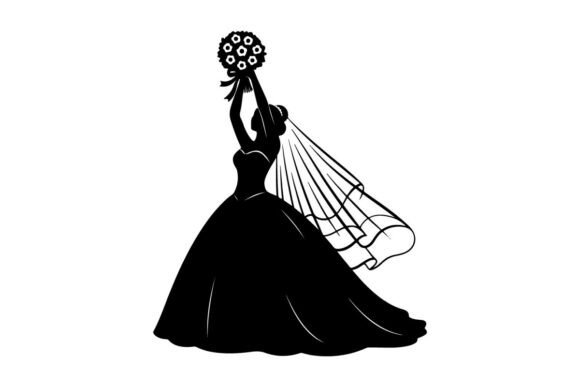 Bride in Wedding Dress Holding Bouquet V: A Designer's Silhouette Asset