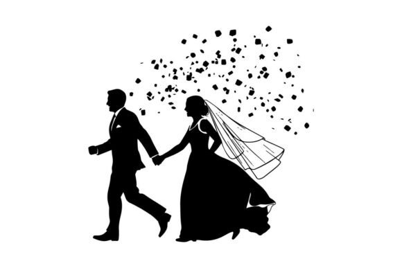 Designing Joy: The Wedding Couple Walking Under Confetti Ve Clip Art