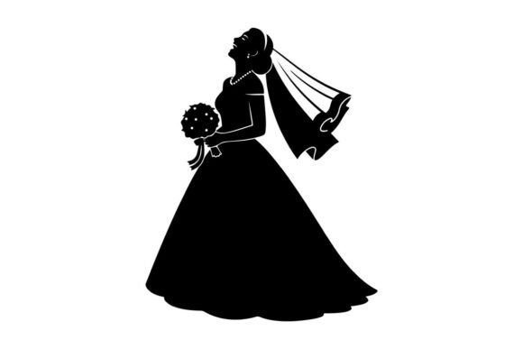 Designing Romance: The Versatile Bride in Wedding Dress Holding Bouquet Silhouette