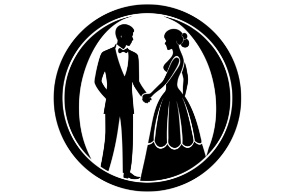 Elegant Wedding Couple Silhouettes: Timeless Circular Designs