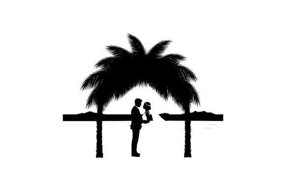Romantic Beach Wedding Couple Under Palm: A Timeless Silhouette for Modern Design