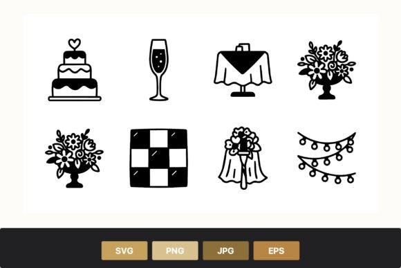 Wedding Cake Champagne Floral Icons: A Complete Design Suite