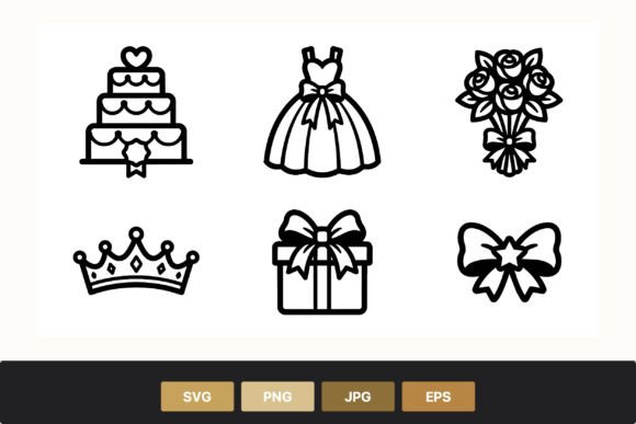 Wedding Cake Dress Bouquet Crown Gift Icons: A Designer's Essential Toolkit